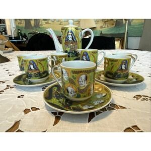 1950's Japanese Lithophane Geisha Porcelain 6 Tea Cups 3 Saucer 1 Pot 1 Pitcher